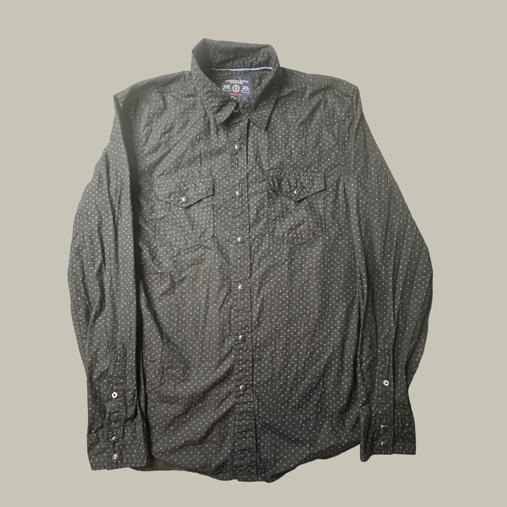 American Eagle Shirt Mens M Vintage Fit Black Geometric Western Snap Front